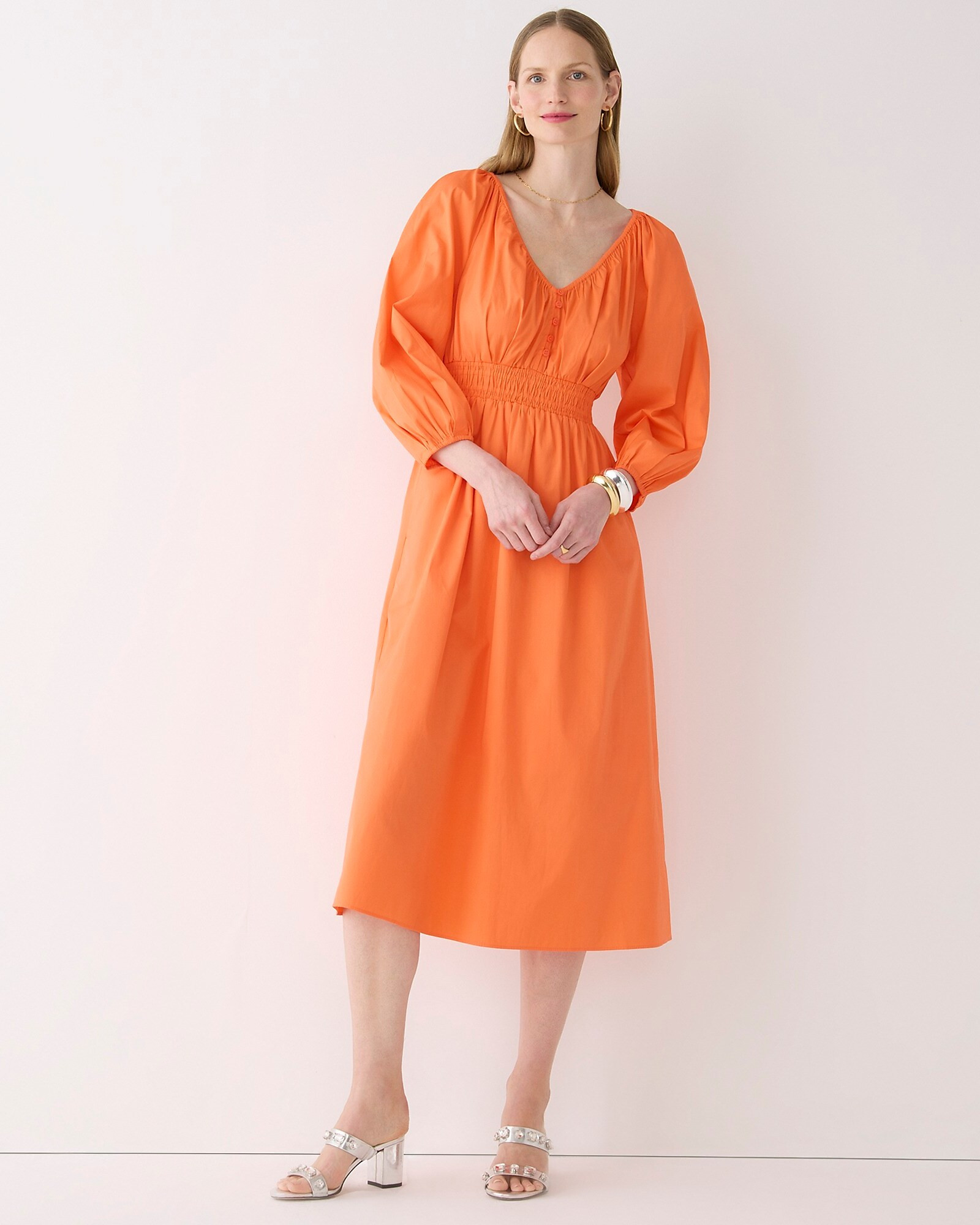 V-neck midi dress in cotton poplin | J. Crew US