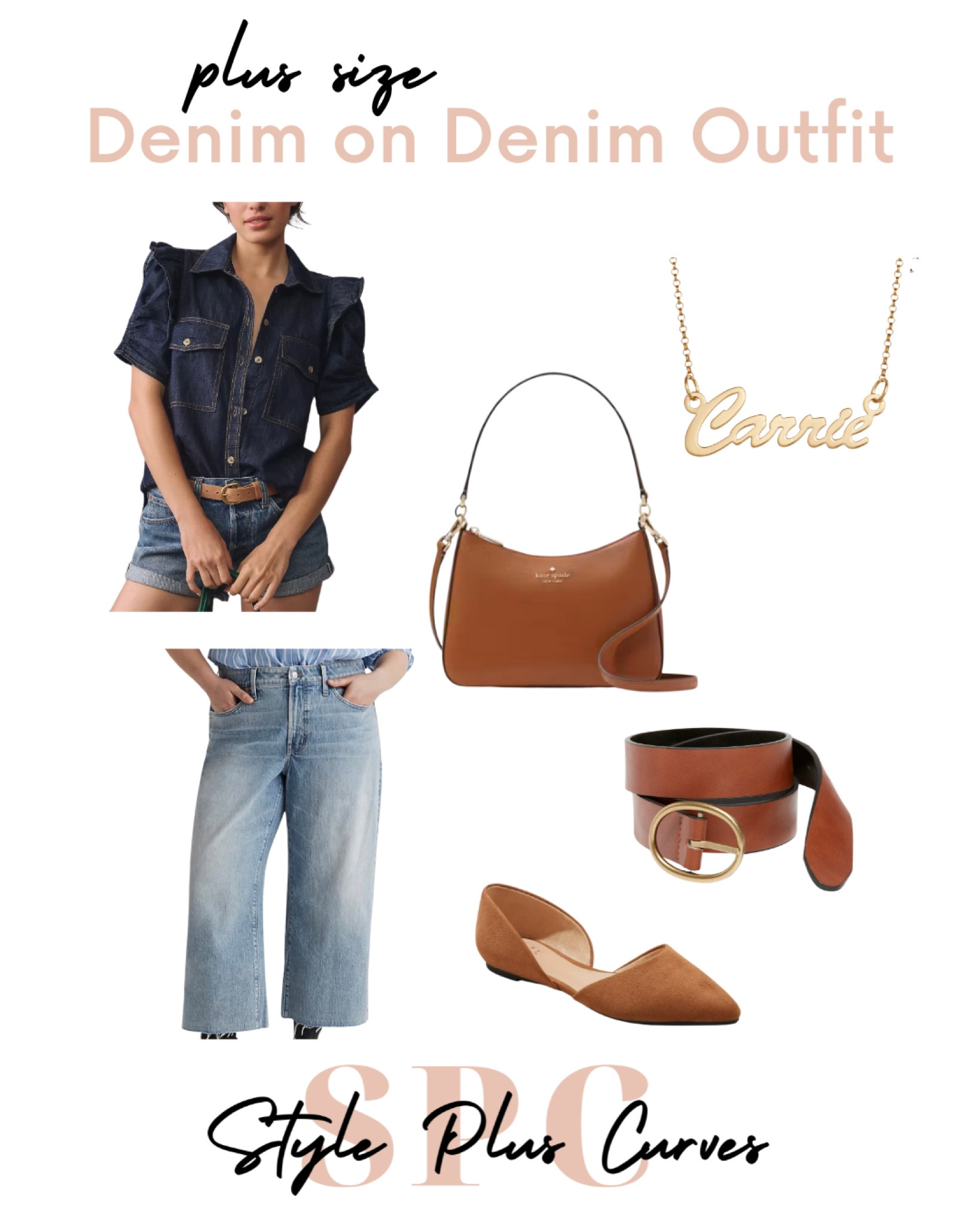 Denim on denim is trending for fall and I am loving it! Plus size denim shirt and plus size wide leg jeans, paired with tan accessories. 

#LTKPlusSize