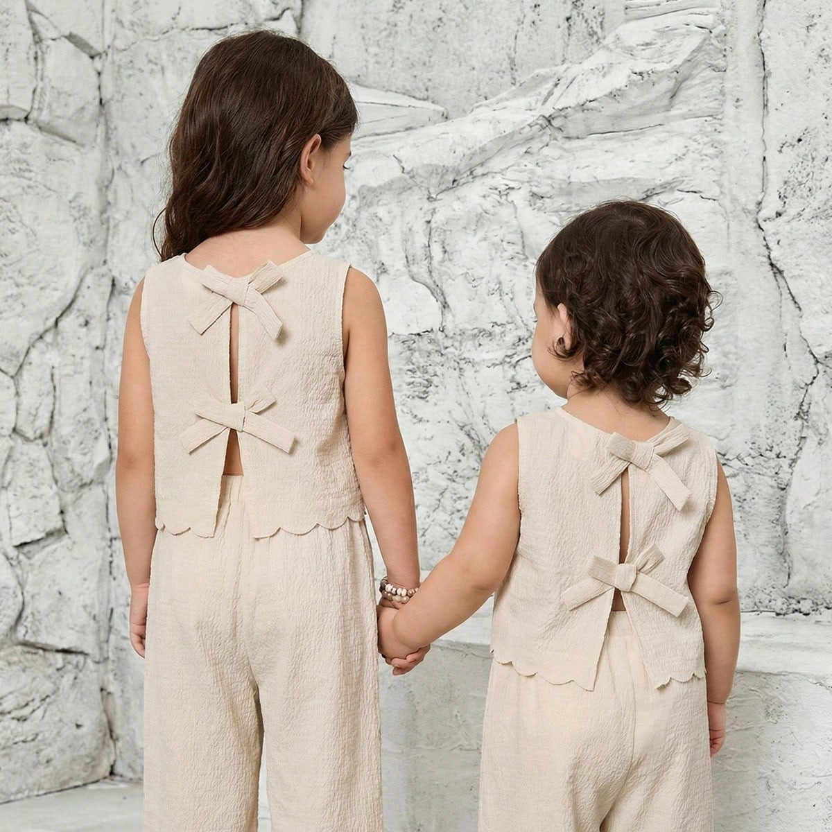Babygirl Cute Wave Print Sleeveless Top And Long Pants Set, Summer | SHEIN