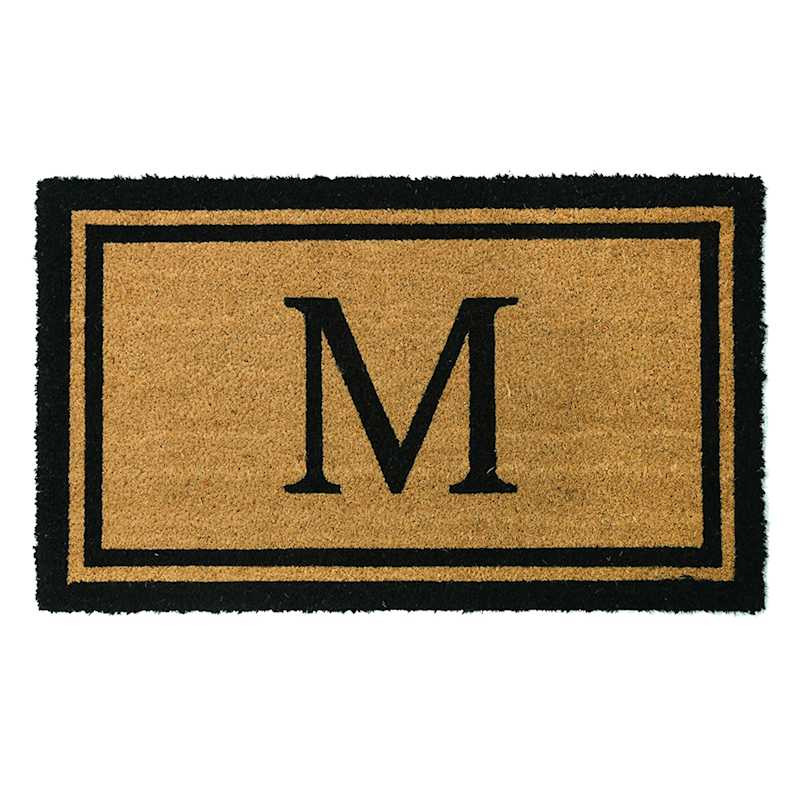 Black Monogrammed M Coir Mat, 18x30 | At Home