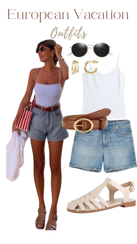 Summer outfits, denim shorts, white tank top, brown belt, summer fashion

#LTKfindsunder50 #LTKstyletip #LTKtravel