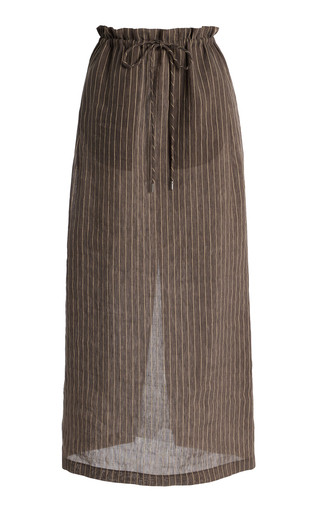 Regina Pinstriped Linen-Blend Midi Skirt | Moda Operandi (Global)