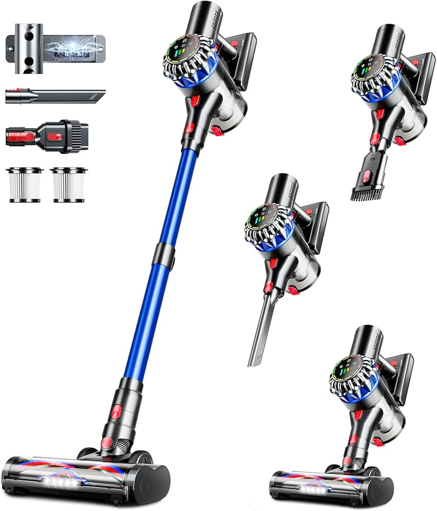 Cordless Vacuum Cleaner, 600W 50Kpa 65Mins Cordless Stick Vacuum with Self-Standing, Touch Screen... | Amazon (US)