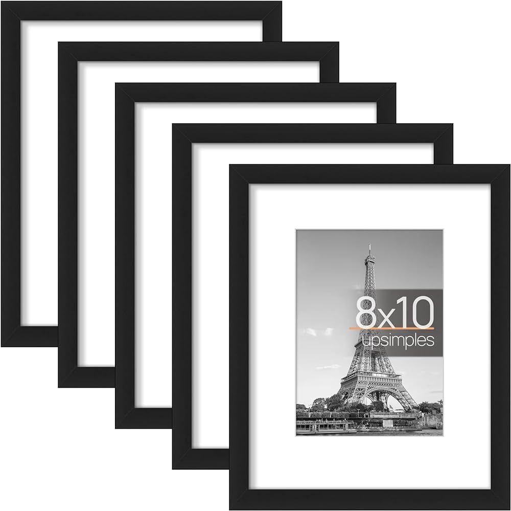 upsimples 8x10 Picture Frame Set of 5, Display Pictures 5x7 with Mat or 8x10 Without Mat, Wall Ga... | Amazon (US)