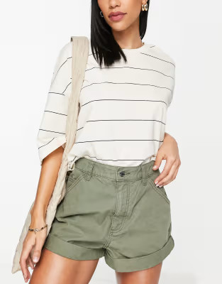 ASOS DESIGN slouchy mom short in washed khaki | ASOS (Global)