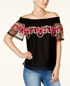 Inc International Concepts Petite Embroidered Off-The-Shoulder Top, Created for Macy's | Macys (US)