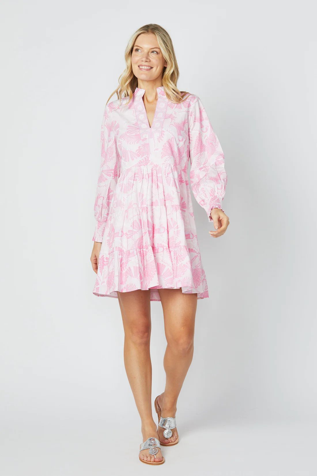Pink CKB Print Long Sleeve Tunic Flare Dress | Sail to Sable