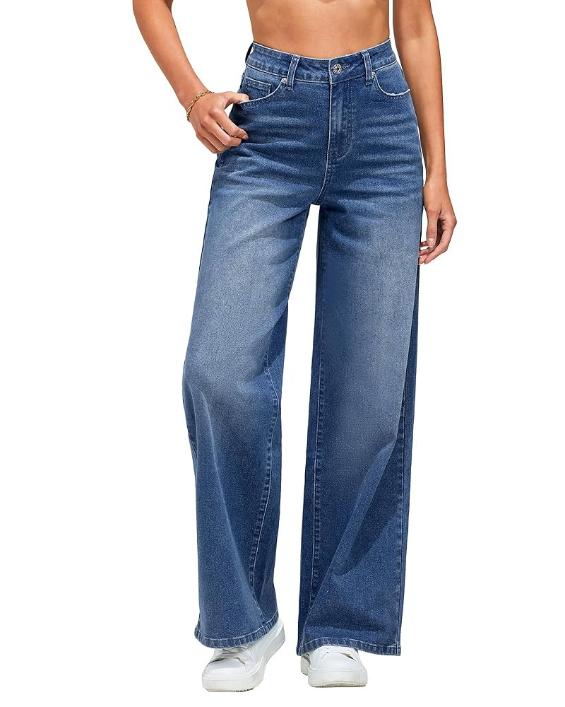 GRAPENT Wide Leg Jeans for Women Trendy High Waisted Stretchy Denim Pants 90s Baggy Jeans Trouser... | Amazon (US)