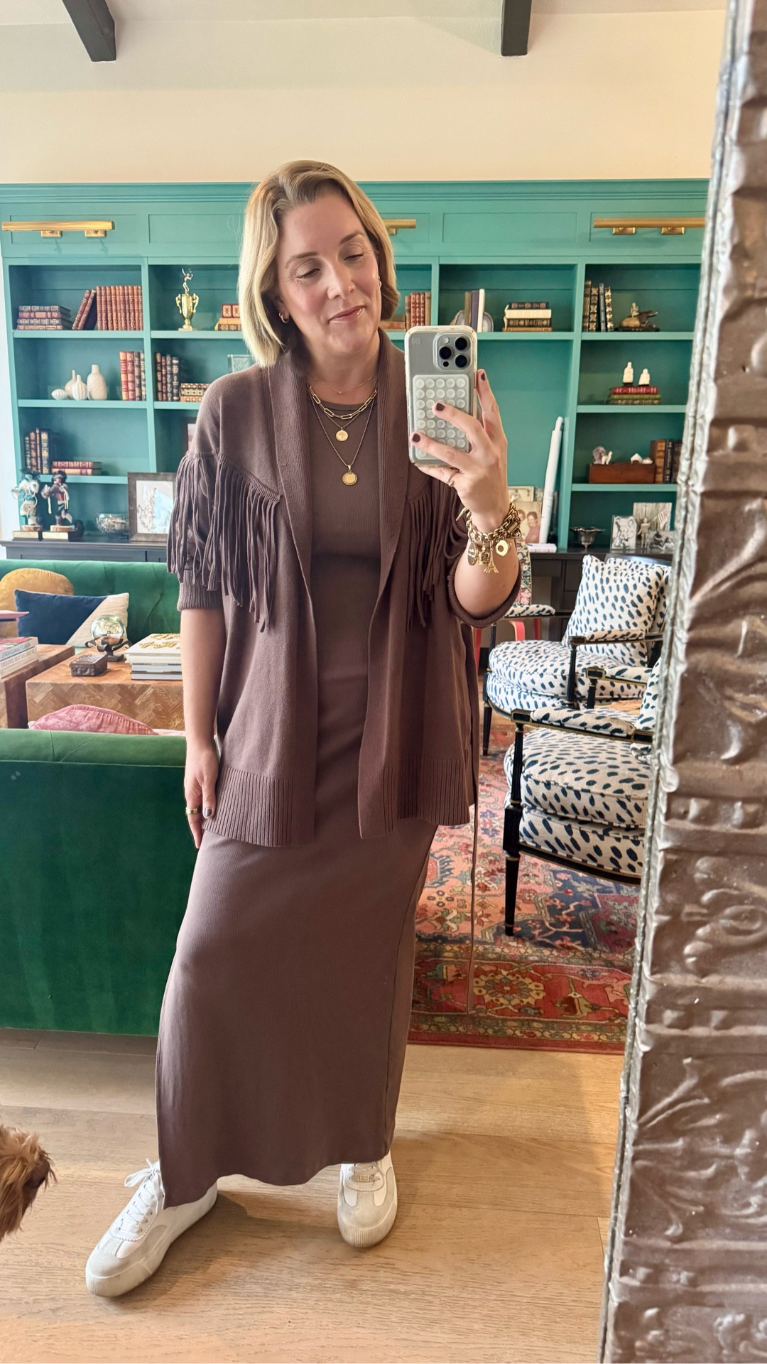 Fringe is everywhere and we’re here for it! This sweater tie top/jacket is great over a dress like this or takes jeans and a white tee up a notch. 

Allison found a lookalike for the dress on Quince. Wear with your favorite sneakers and your set. Great travel outfit or fall outfit. TTS for both. 

#LTKOver40 #LTKTravel #LTKSeasonal