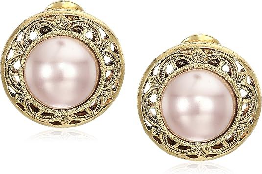 Gold Tone With Decal Stone Round Clip Earring | Amazon (US)