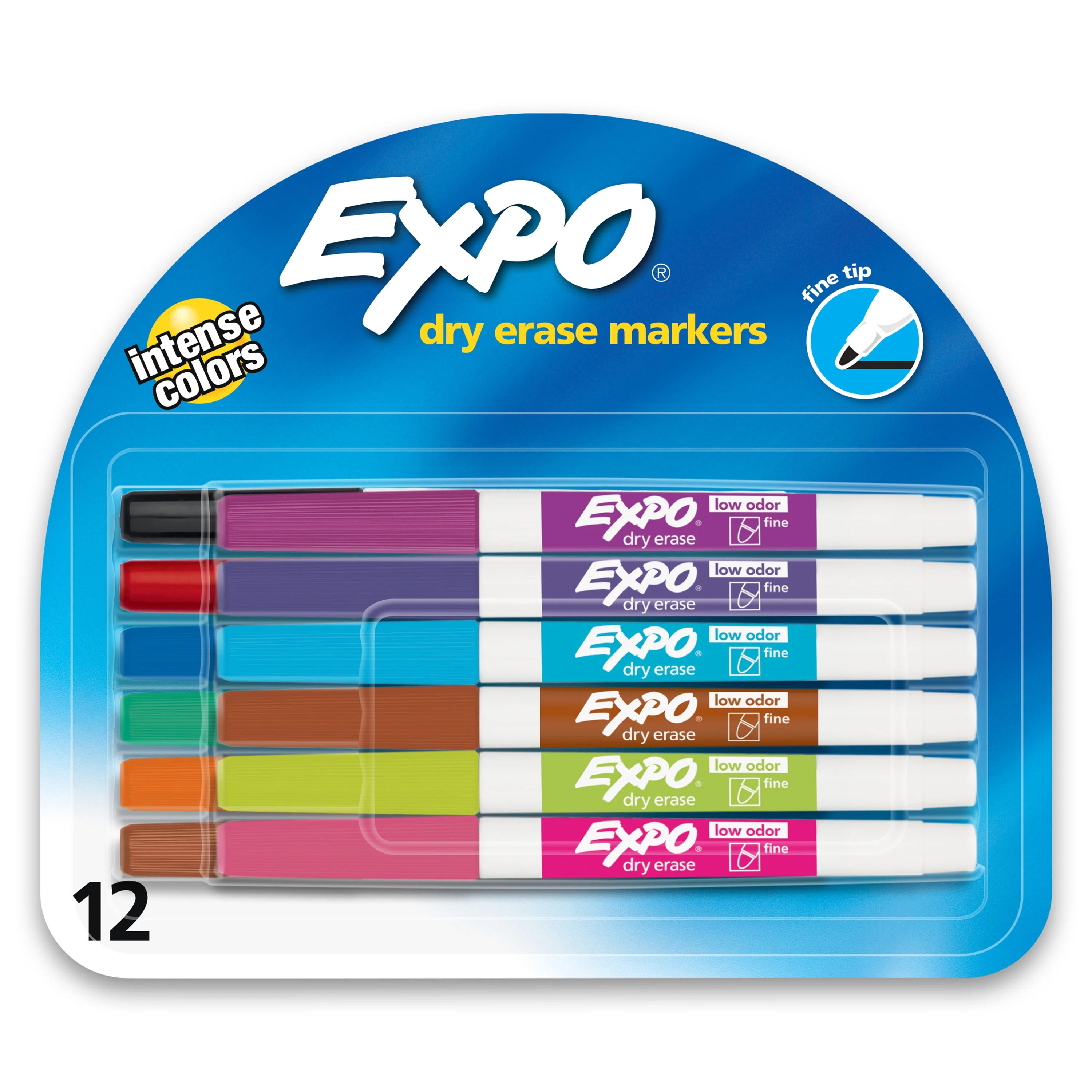 Expo Low Odor Dry Erase Marker, Fine Tip, Assorted Colors, 12 Count - Walmart.com | Walmart (US)