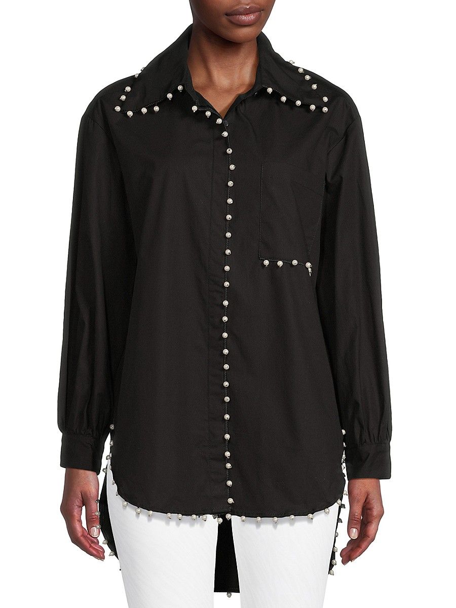 Lea & Viola Women's Faux Pearl Cotton Shirt - Black - Size L | Saks Fifth Avenue OFF 5TH (Pmt risk)