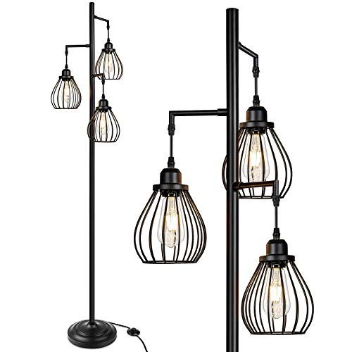 Industrial Floor Lamp for Living Room, Tree Floor Lamp with 3 Elegant Teardrop Cage Head& ST58 Ediso | Amazon (US)
