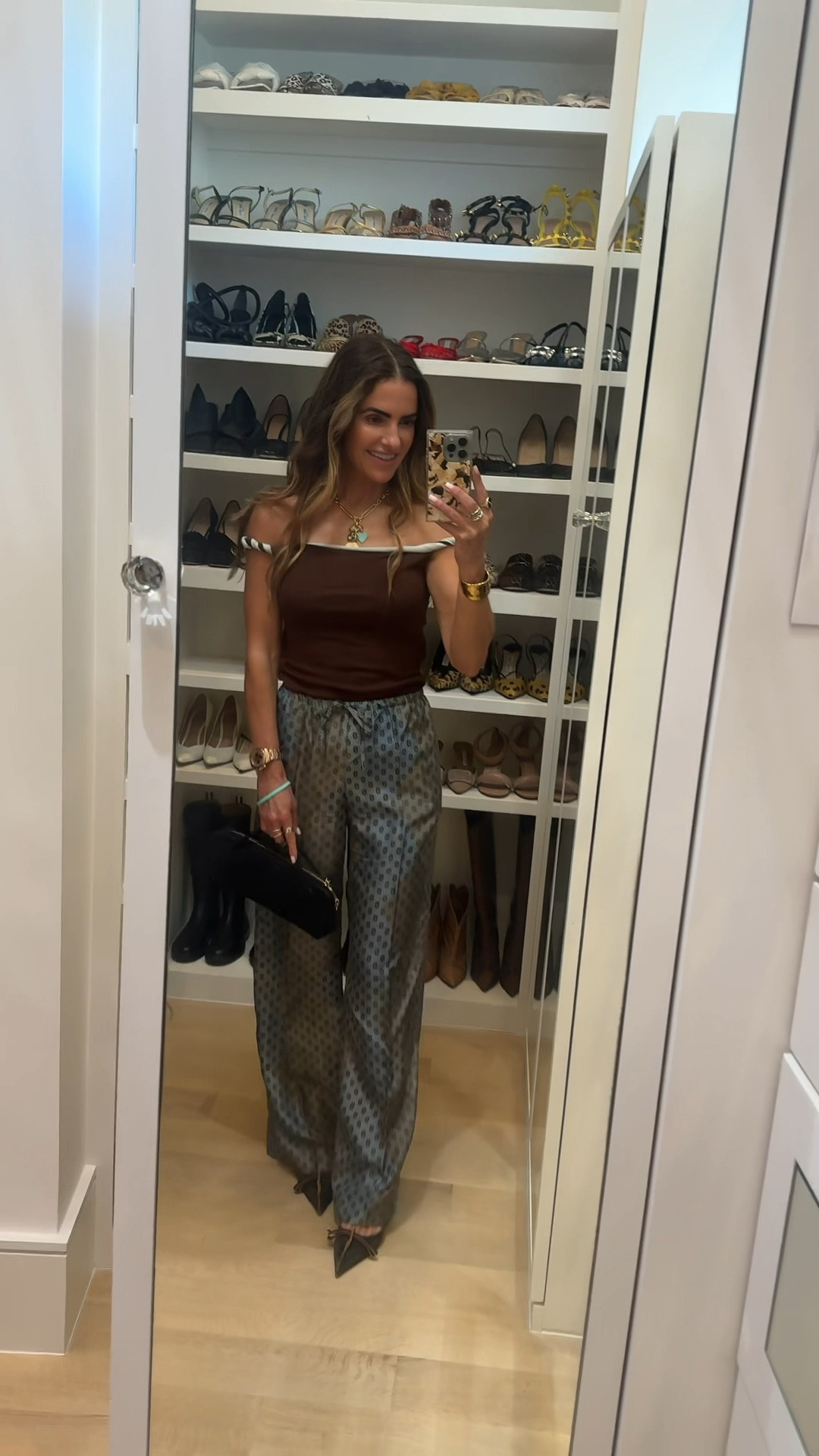 thursday night look wearing this gorg new off-the-shoulder blouse that is so comfy (& does not roll up your arm at all) 

+ gorg silk pants, kitten heels, & i switched out to my off-white bag bf i left 

#LTKSaleAlert #LTKOver40 #LTKootd