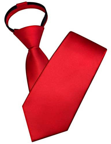 Branduce Red Tie for Men Silk Blend Pre-tied Adjustable Zipper Necktie for Wedding Business (TA17-01) | Amazon (US)