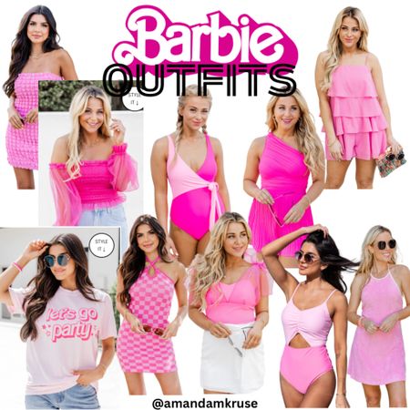 Barbie outfits. Barbie movie. Summer dress. Pink dress. Tulle top. Pink swimsuit. Colorblock swimsuit. Cutout swimsuit. Pink romper. Graphic tee. 

#LTKunder50 #LTKunder100 #LTKFind