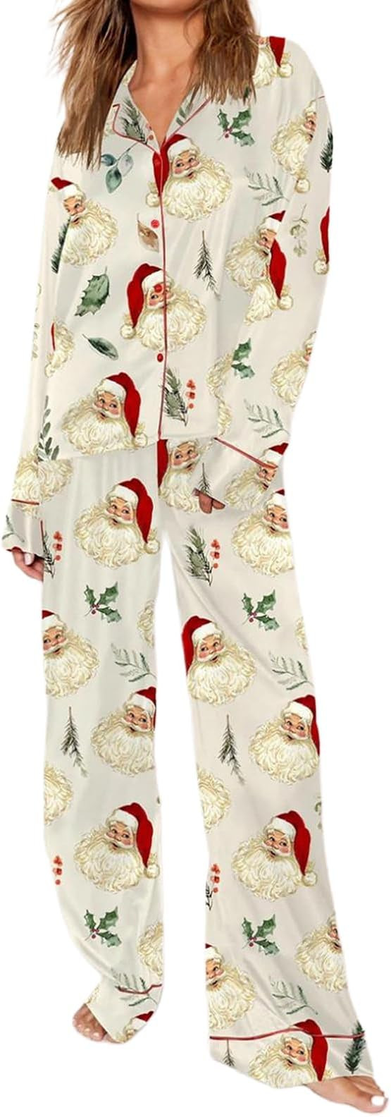 Amiblvowa Christmas Pajamas Set for Women Santa Bow Button down Shirt Pants Pj Sets Holiday Vocat... | Amazon (US)