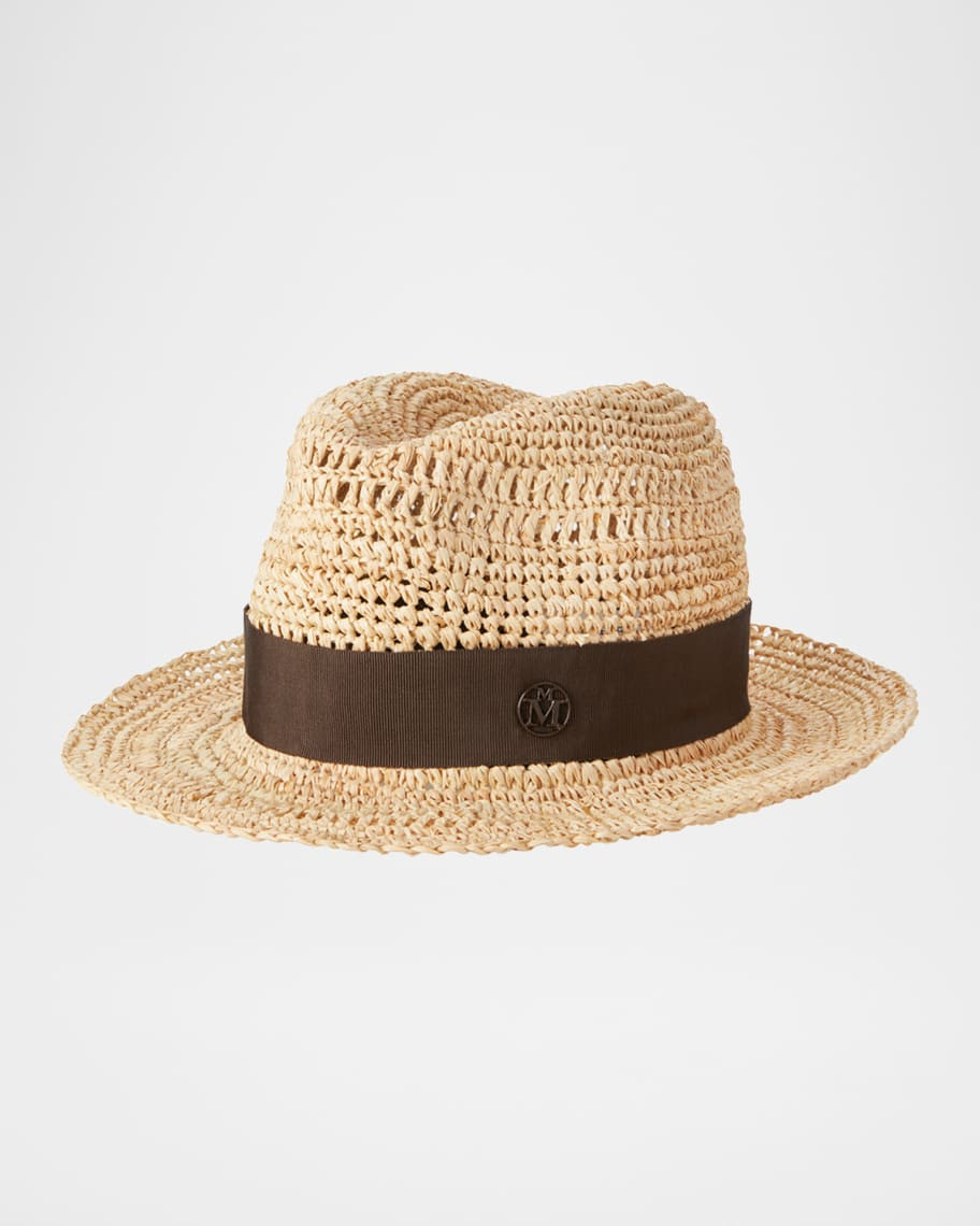 Maison Michel Elias Crochet Raffia Fedora Hat | Neiman Marcus