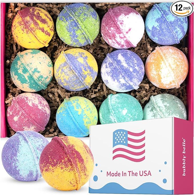 Bubbly Belle USA Made 3 oz Bath Bombs Gifts for Women and Men, 12 Fizzies with Essential and Frag... | Amazon (US)