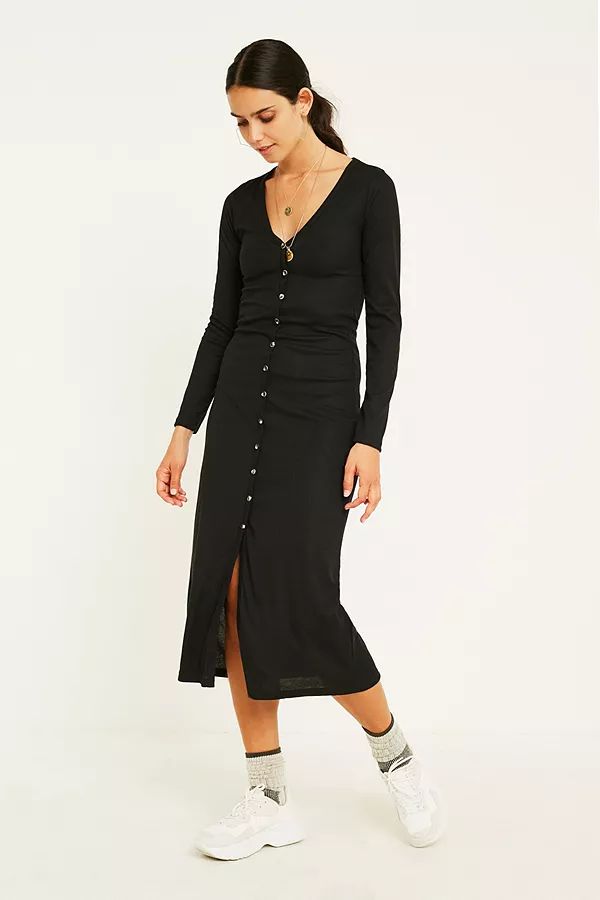 UO Rib Knit Button-Through Dress | Urban Outfitters (EU)