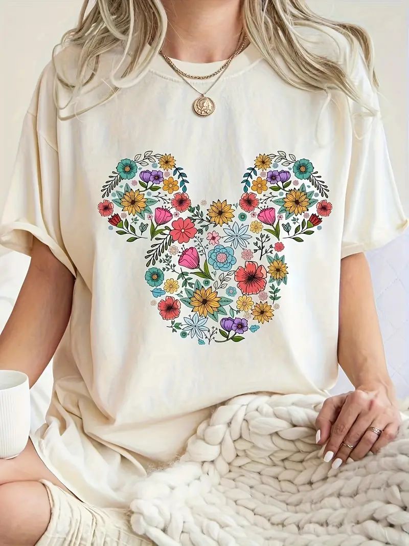 Floral Print Crew Neck T shirt Casual Short Sleeve T shirt - Temu | Temu Affiliate Program