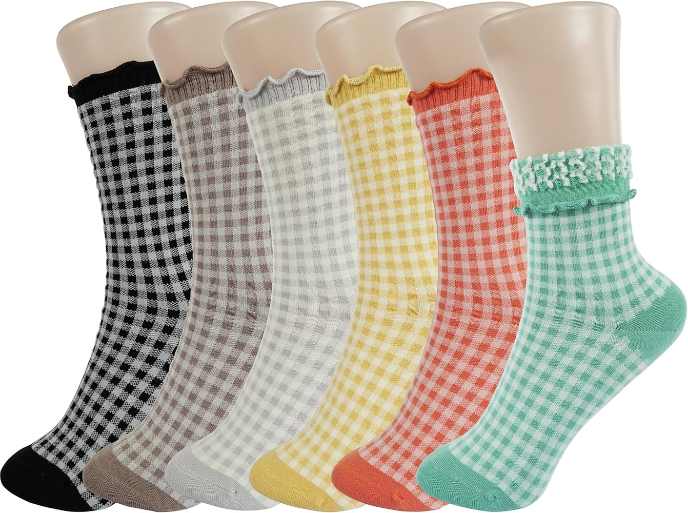 BomKinta Checkered Ruffle Socks Women - Cute Plaid Frilly Sock - Casual Crew Cotton Socks Gifts S... | Amazon (US)