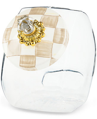 Mackenzie-Childs Mocha Check-Lid Clear Glass Cookie Jar - Macy's | Macy's