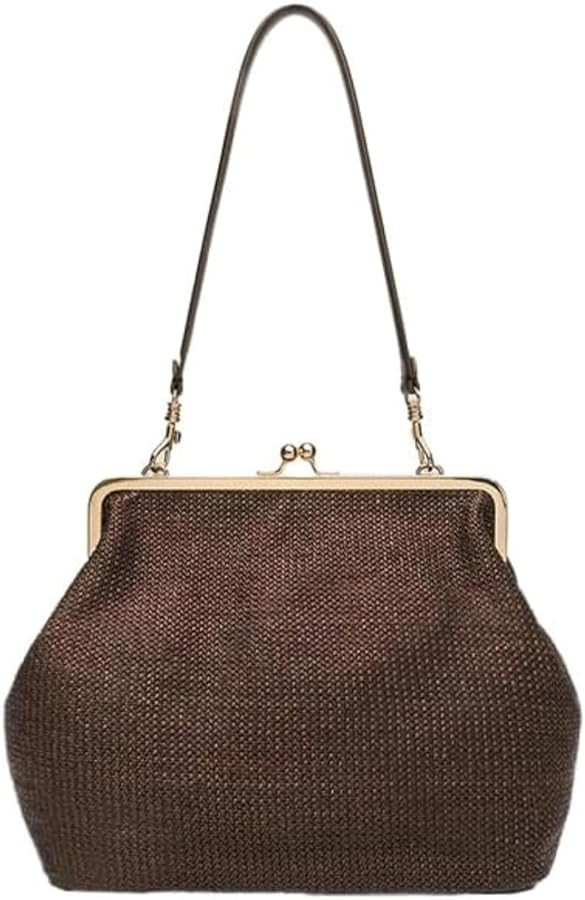 Kiss-lock Bag for Women Large Woven Purse Retro Top Handle Handbag Kiss Clasp Shoulder Bag Tote P... | Amazon (US)