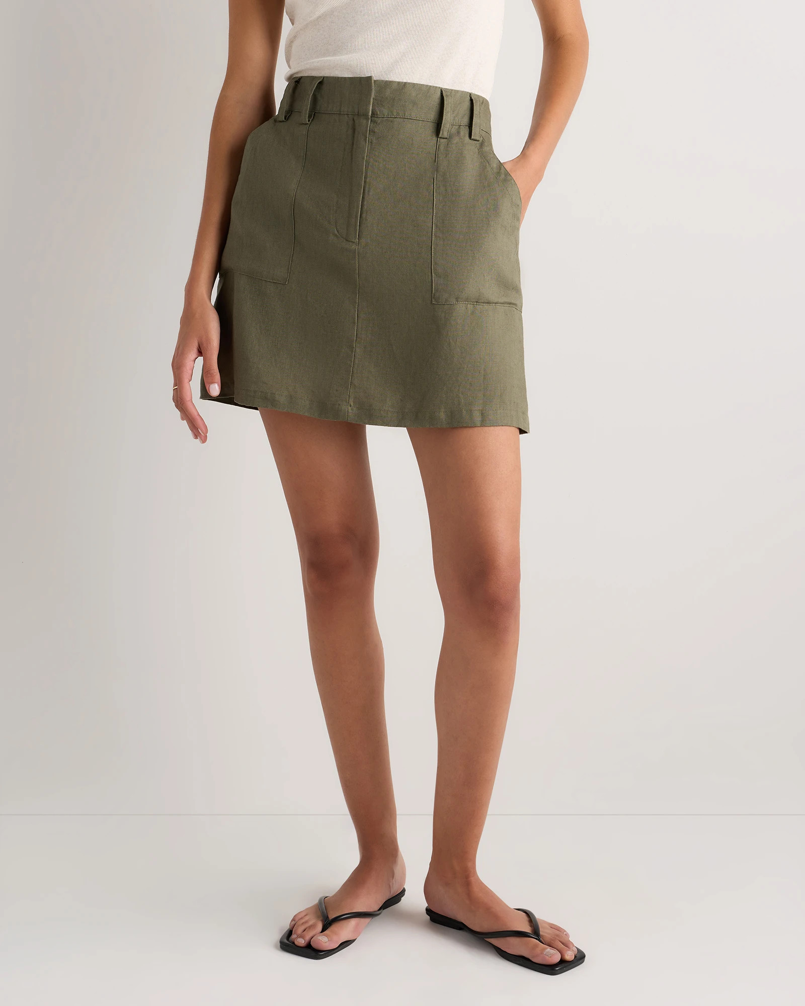 Quince | Women's 100% European Linen Utility Skort in Black, Size Small | Quince