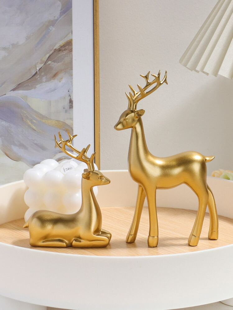 2pcs Deer Design Decoration Craft, Gold Polyresin Ornament For Home Decor | SHEIN