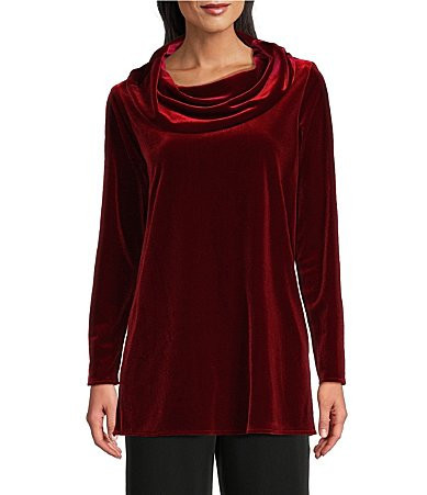 Caroline Rose Stretch Velvet Knit Cowl Neck Long Sleeve Tunic - S | Dillard's
