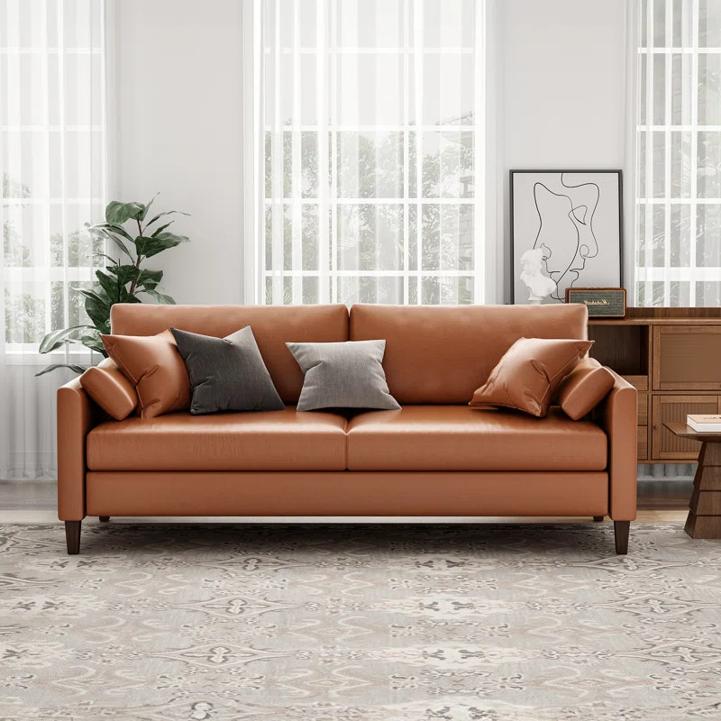 Muniba 78.3'' Faux Leather Round Arm Sofa | Wayfair North America