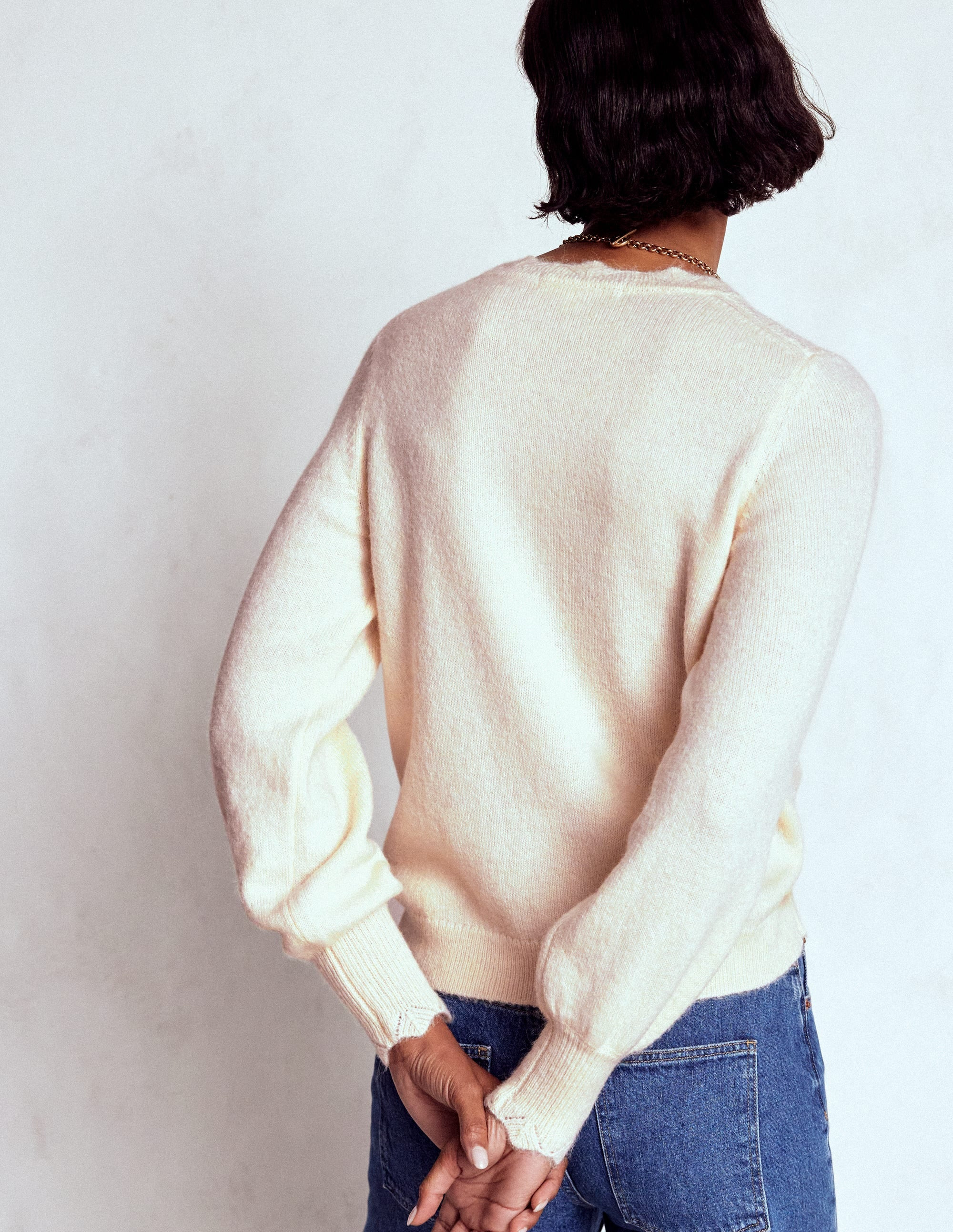 Fluffy Embroidered Sweater-Almond Milk | Boden (US)