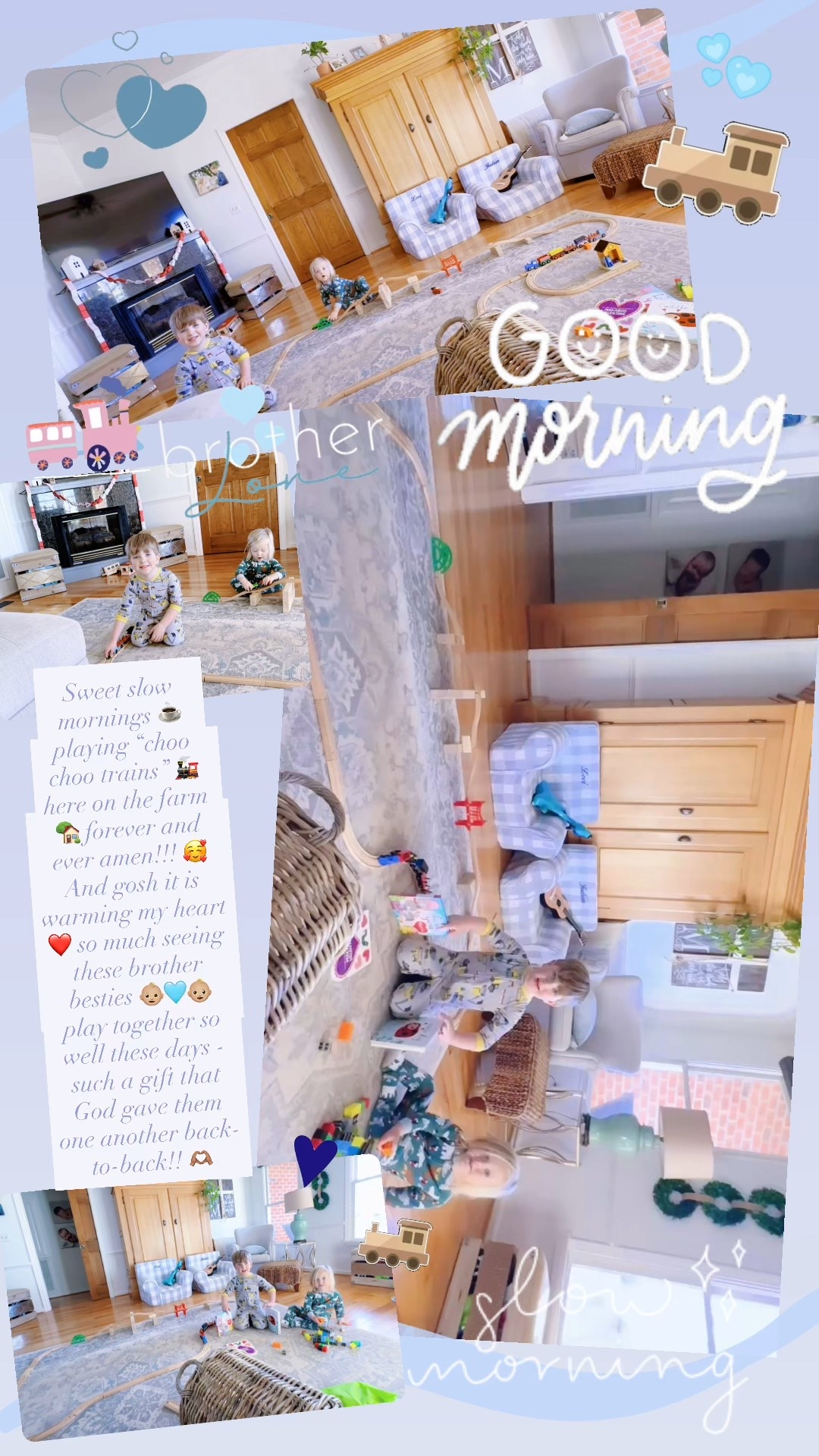 Sweet slow mornings ☕️ playing “choo choo trains” 🚂  here on the farm 🏡 forever and ever amen!!! 🥰 And gosh it is warming my heart ❤️ so much seeing these brother besties 👶🏼🩵👶🏼 play together so well these days - such a gift that God gave them one another back-to-back!! 🫶🏽

#LTKKids #LTKBaby