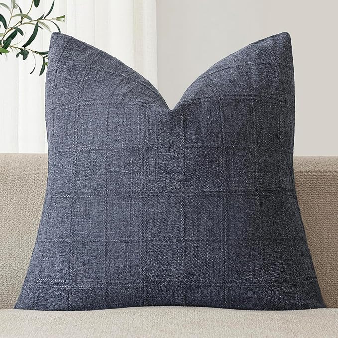 Foindtower Set of 1 Decorative Linen Check Throw Pillow Cover Neutral Farmhouse Vintage Cushion C... | Amazon (US)