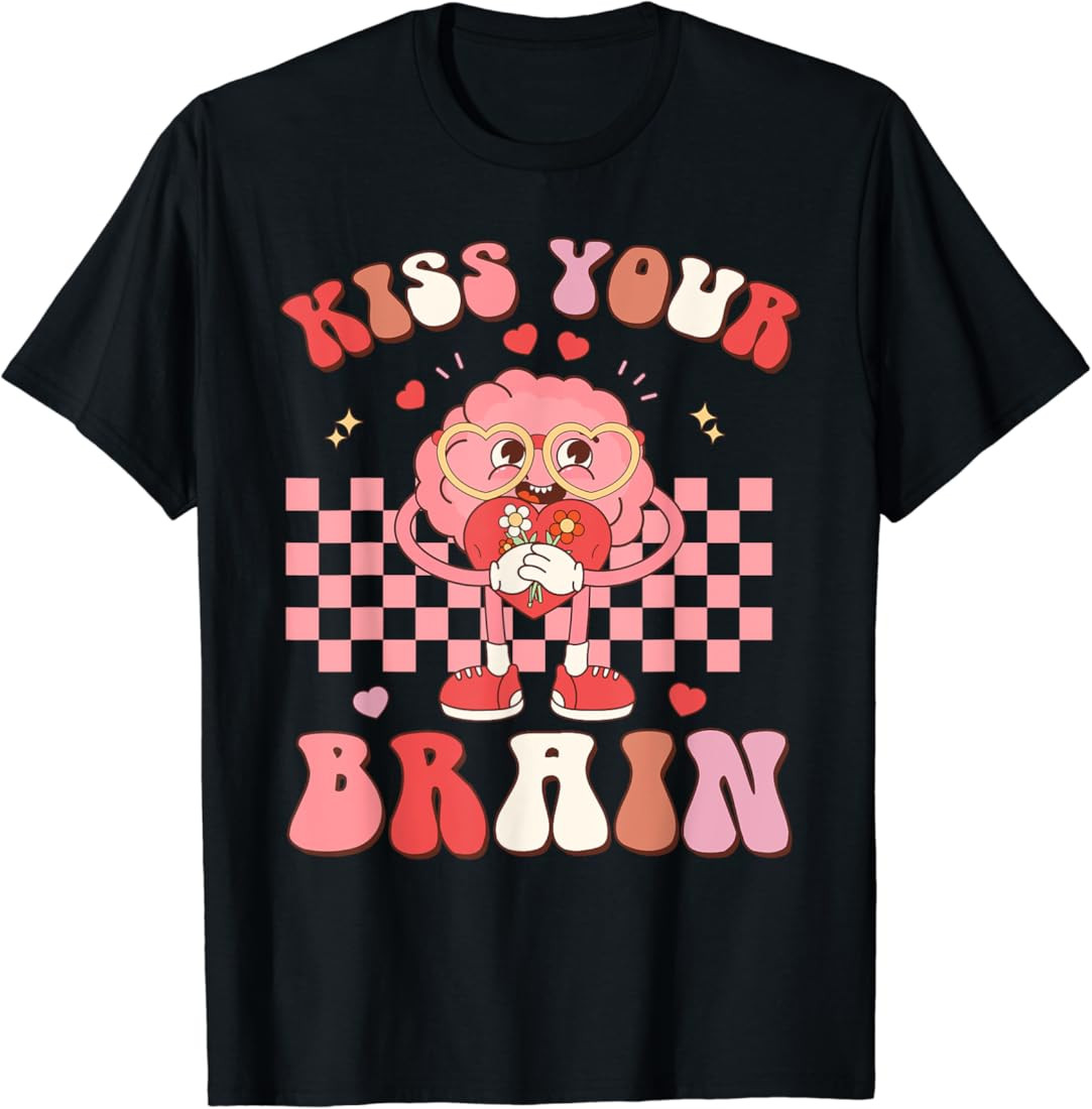 Kiss Your Brain Retro Valentines Day Teacher Squad Kid Women T-Shirt | Amazon (US)