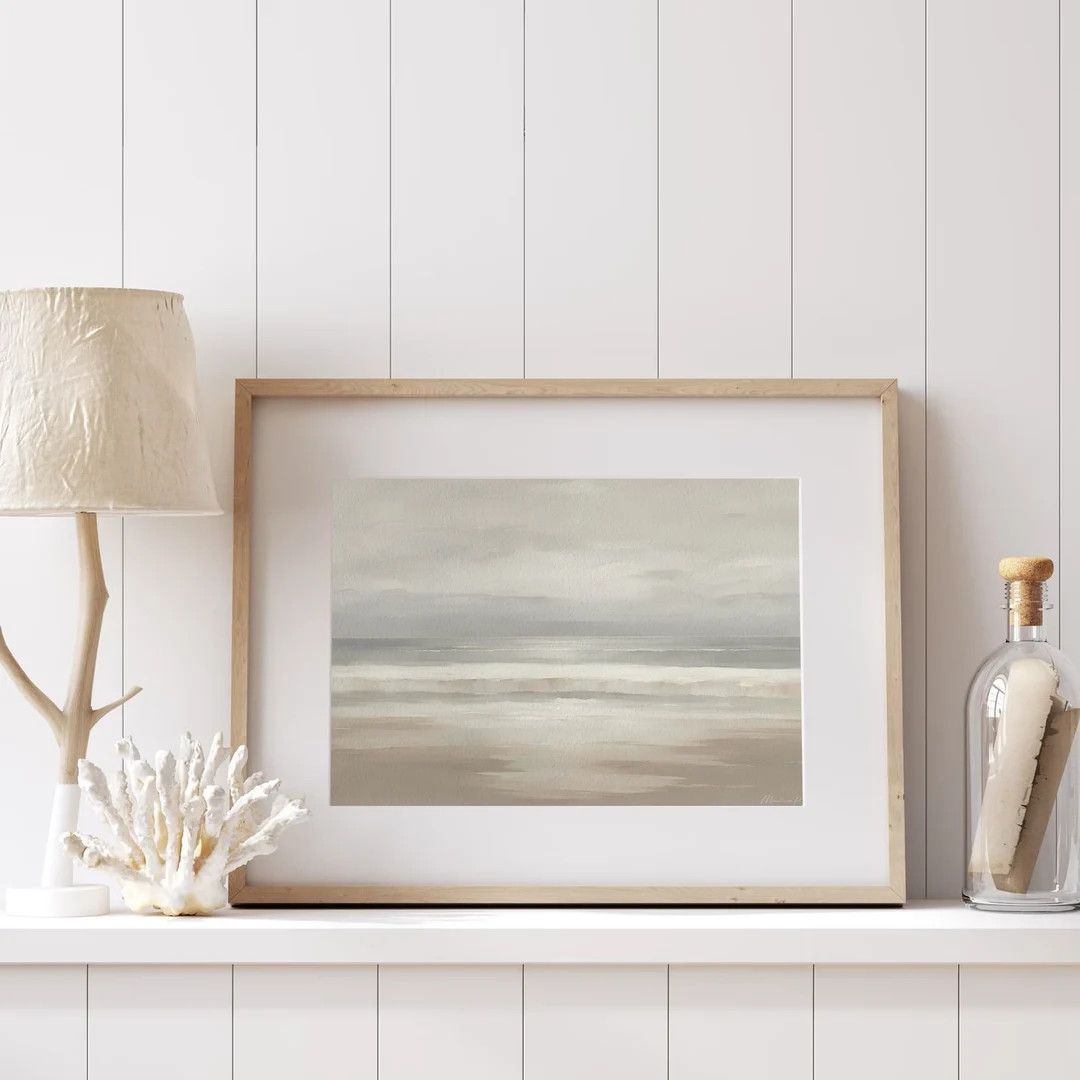 Coastal Print Seascape Print Minimalistic Shore Painting Vintage Calm Sea Neutral Muted Tone Ocea... | Etsy (US)