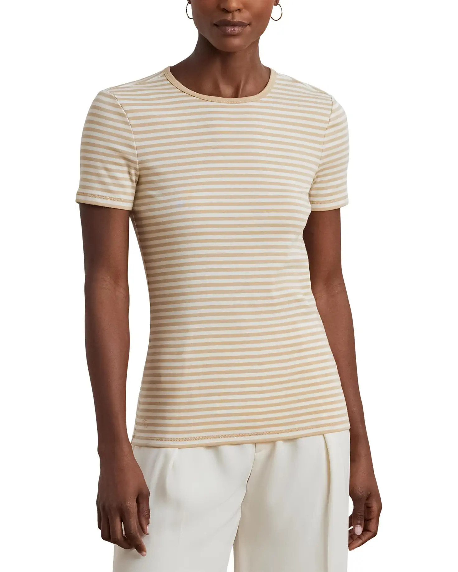 Petite Striped Stretch Cotton Crew Neck Tee | Zappos