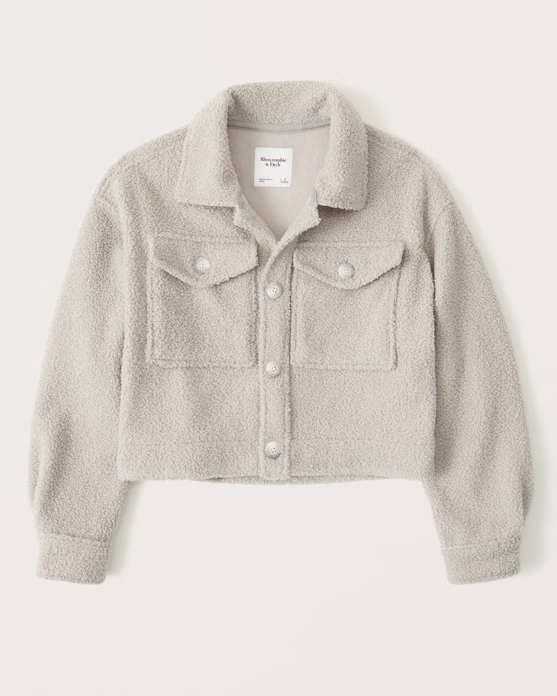 Women's Cropped Sherpa Shirt Jacket | Women's Tops | Abercrombie.com | Abercrombie & Fitch (US)