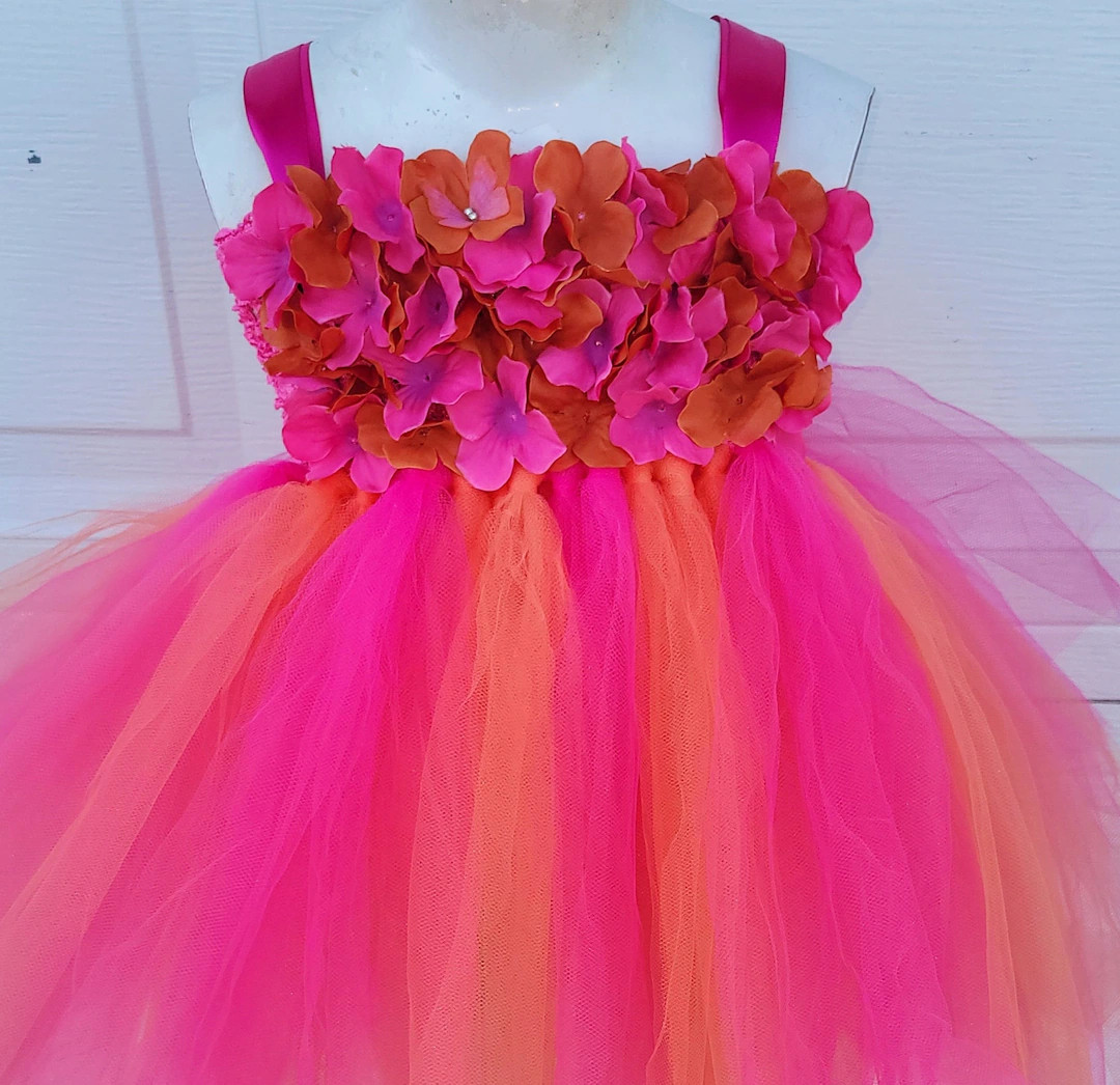 Hot Pink and Orange Tutu Dress ,Baby Tutu,   Birthday Dress, Hydrangea Dress , Flower Girl Dress,... | Etsy (US)