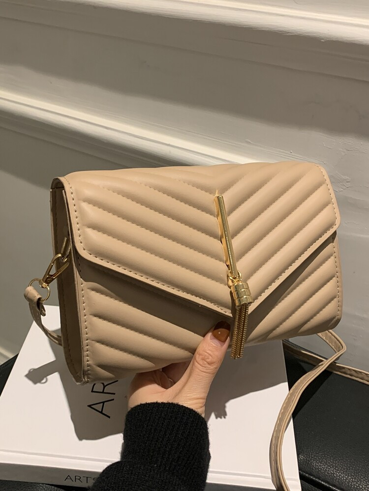Tassel Decor Chevron Flap Square Bag | SHEIN