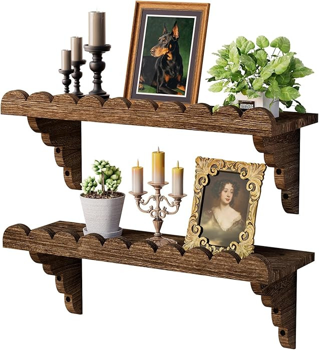 QsQueen Scalloped Wood Wall Shelf – 17 Inch Floating Shelf with Wood Brackets, Easy to Install ... | Amazon (US)