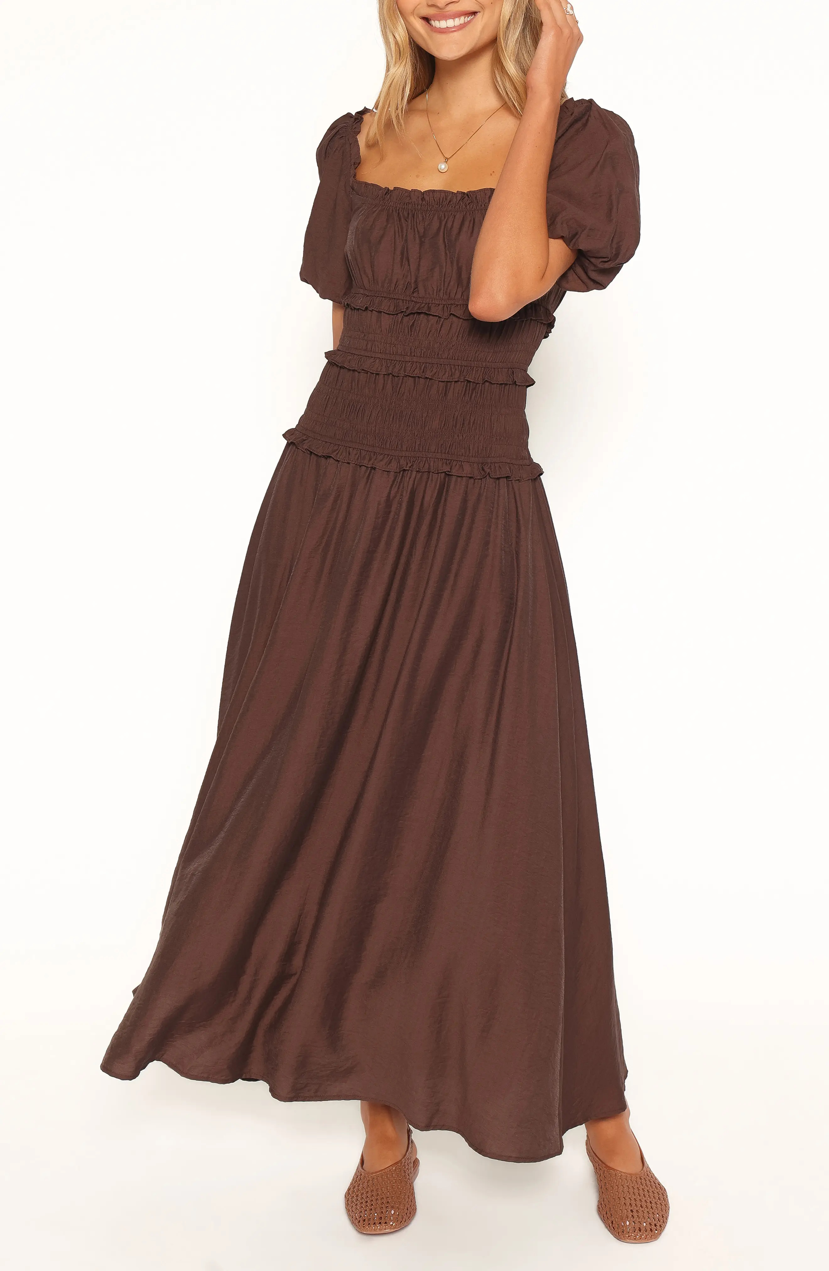 Petal & Pup Doralee Maxi Dress in Brown at Nordstrom, Size Large | Nordstrom