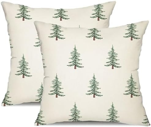 DFXSZ Christmas Pillow Covers 18x18 inch Set of 2 Christmas Tree Decorative White Throw Pillow Co... | Amazon (US)