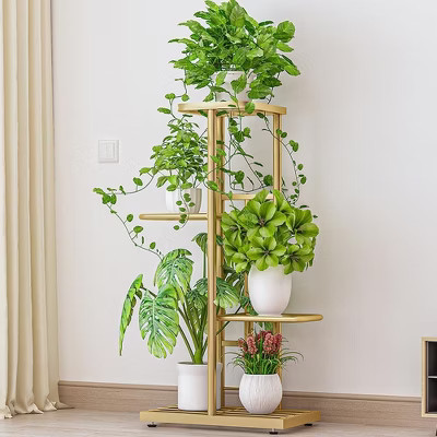GustoWave 4 Tier Plant Stand, Tall Metal Shelf Holde, Corner Tiered Multiple Flower Plants Shelf Stand for Patio Garden Bedroom Living Room,Gold | Target