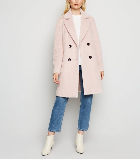 Pale Pink Fluffy Collared Longline Coat | New Look | New Look (UK)