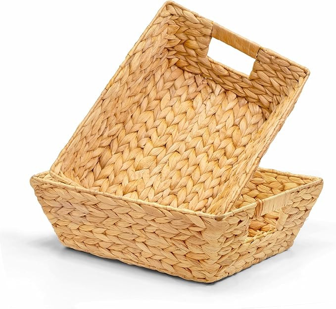 Set of 2 Snack Baskets, Wicker Snack Basket Organizer for Office, Small Wicker Baskets with Handl... | Amazon (US)