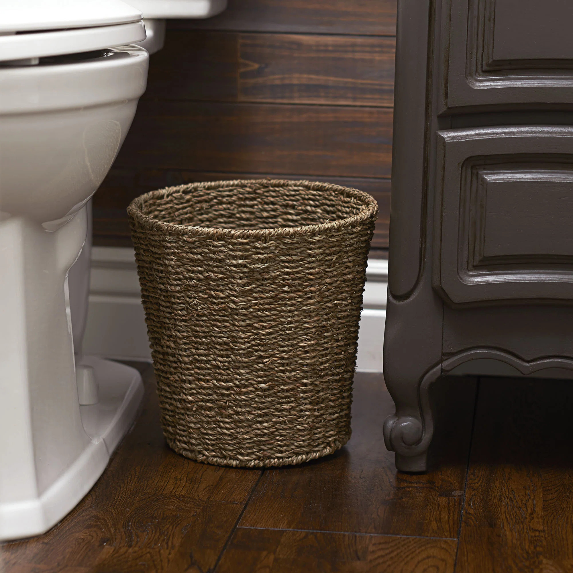 Bimal Wicker Waste Basket, Woven Leaf Basket with Wire Frame, Trash Bin or Storage Basket for Bed... | Wayfair North America