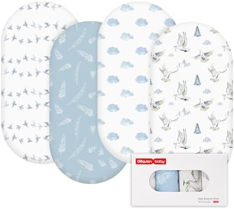 Gllquen Baby Bassinet Sheets 4 Pack, Breathable Cozy Fitted Mattress Sheet, Elastic Travel Crib F... | Amazon (US)