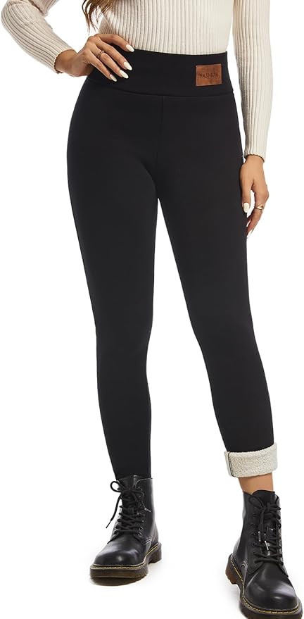 Sherpa Lined Leggings Fleece Tights Cashmere Pants, High Waist | Amazon (US)